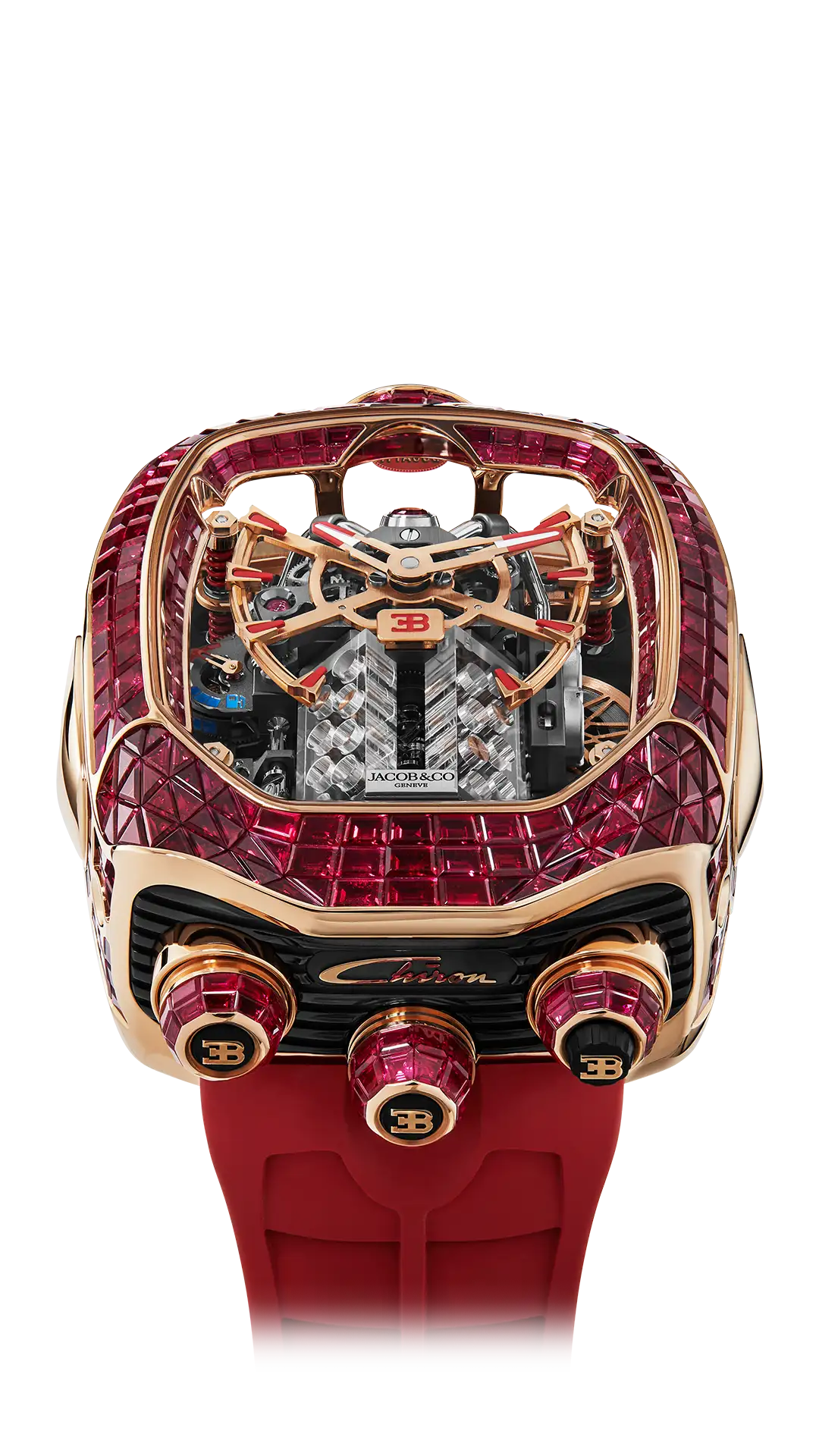 Bugatti Chiron Tourbillon Baguette | Rose Gold (Rubies) Jacob & Co.