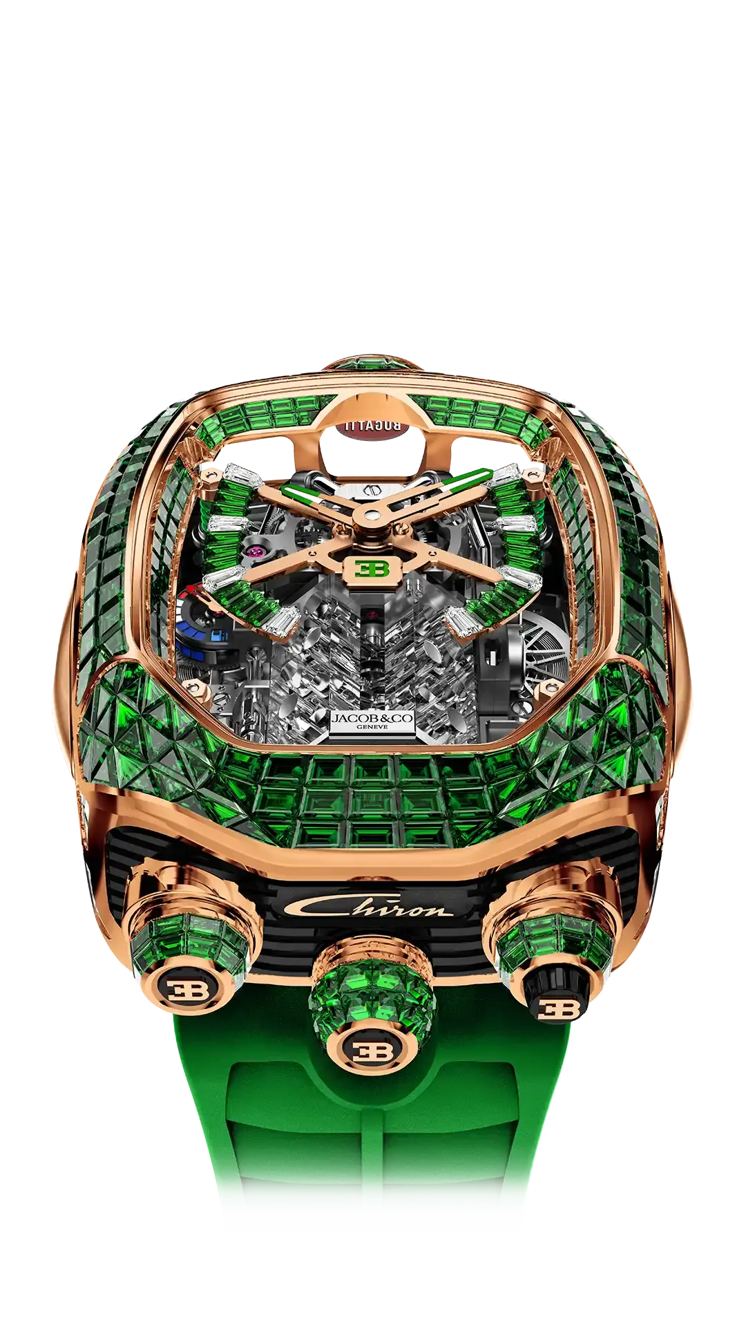 Bugatti Chiron Tourbillon Baguette | Rose Gold (Tsavorites) Jacob & Co.