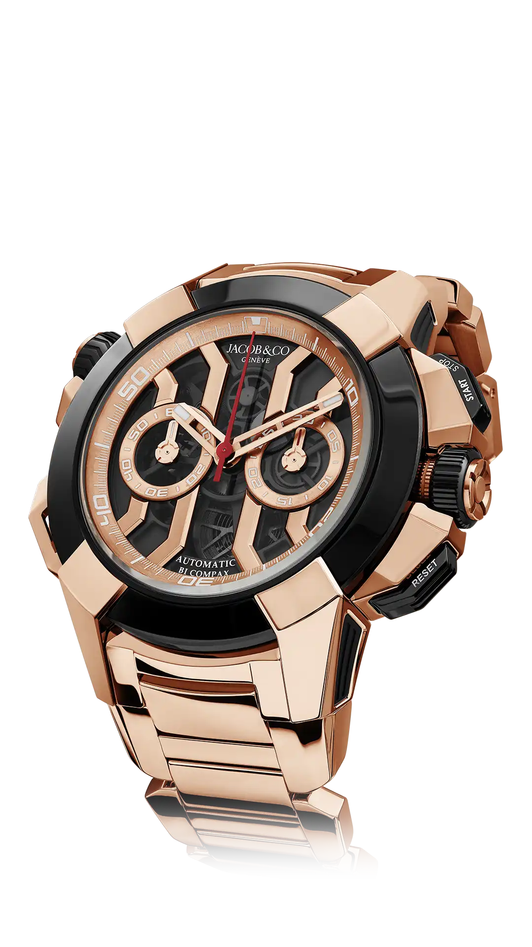 Epic X Chrono 47MM | Rose Gold Bracelet (Black Ceramic Bezel) Jacob & Co.