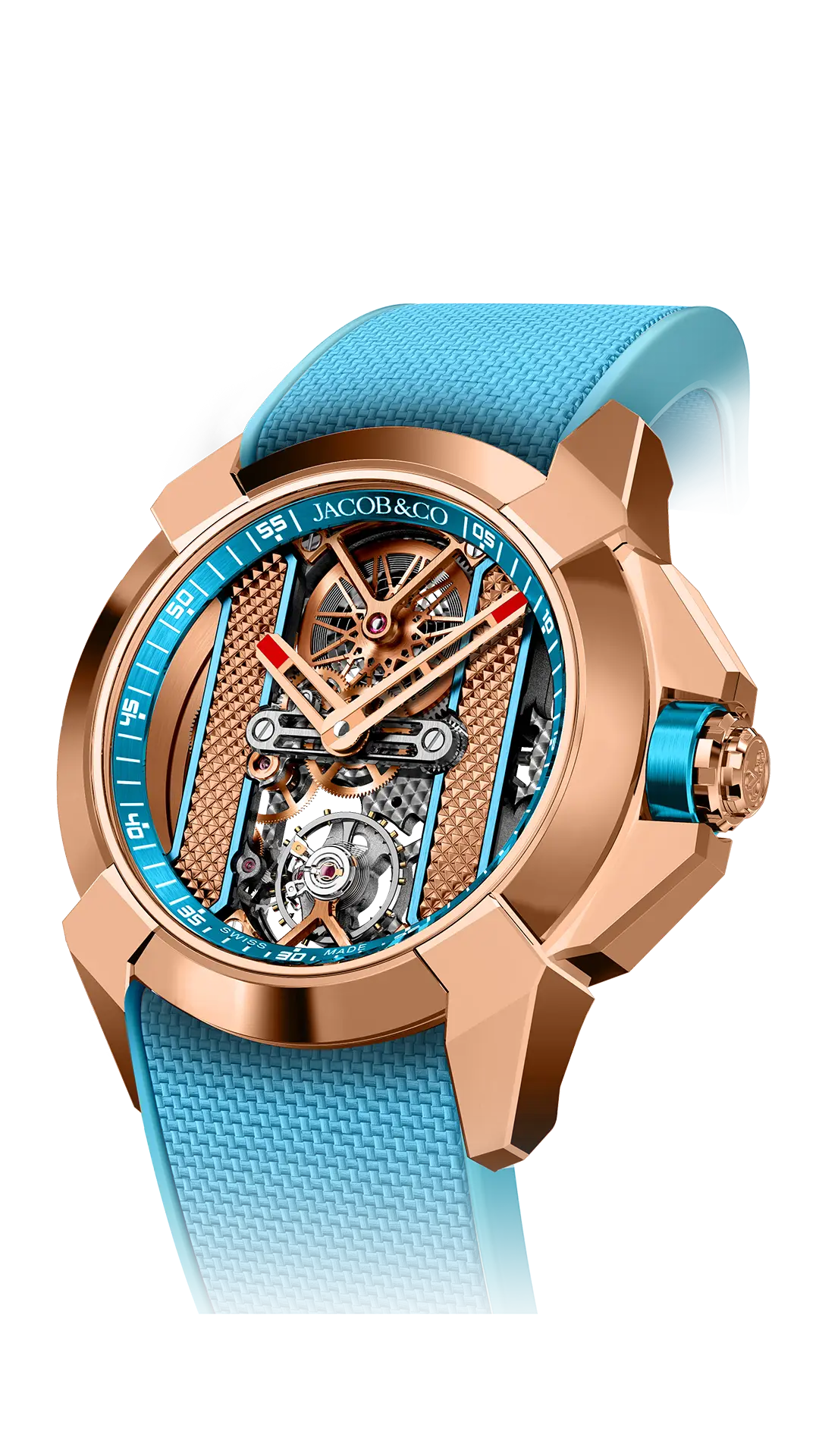 Epic X Bridges | Epic X Bridges V2 - Rose Gold And Stainless Steel - Light Blue Inner Ring Jacob & Co.