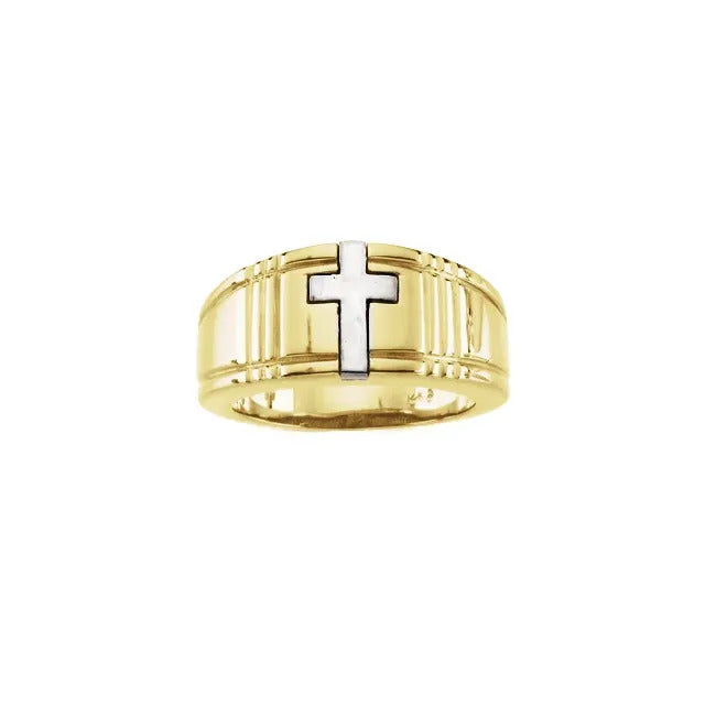 10KT Yellow/White Gold 9.5 mm Cross Band Size 11
