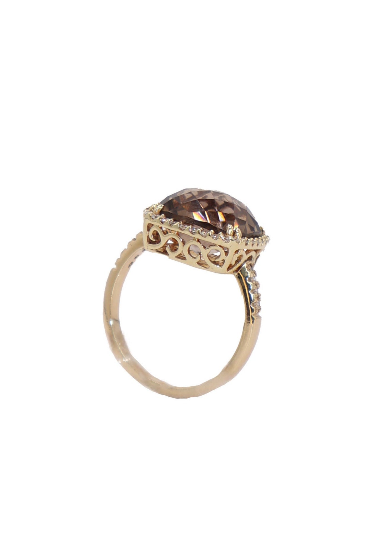 14kt Yellow Gold Ring with Smoky Quartz & Diamond Accents