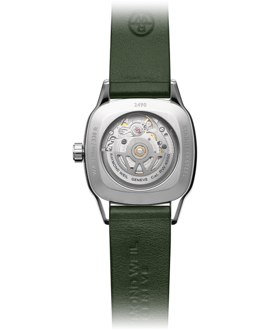 Raymond Weil Freelancer Ladies Green Dial Leather Watch, 34.5 x 34.5 mm