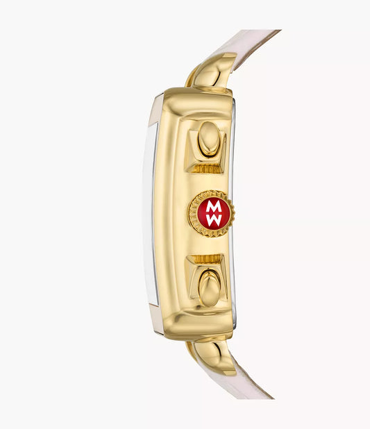 Michele Deco Sport Chronograph Gold-Plated Pink Leather Watch