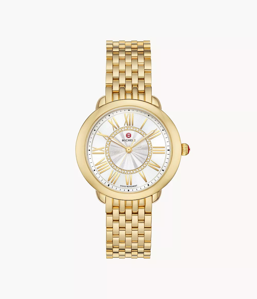 Michele Serein Mid 18k Gold-Plated Diamond Dial Watch – MaddaloniJewel