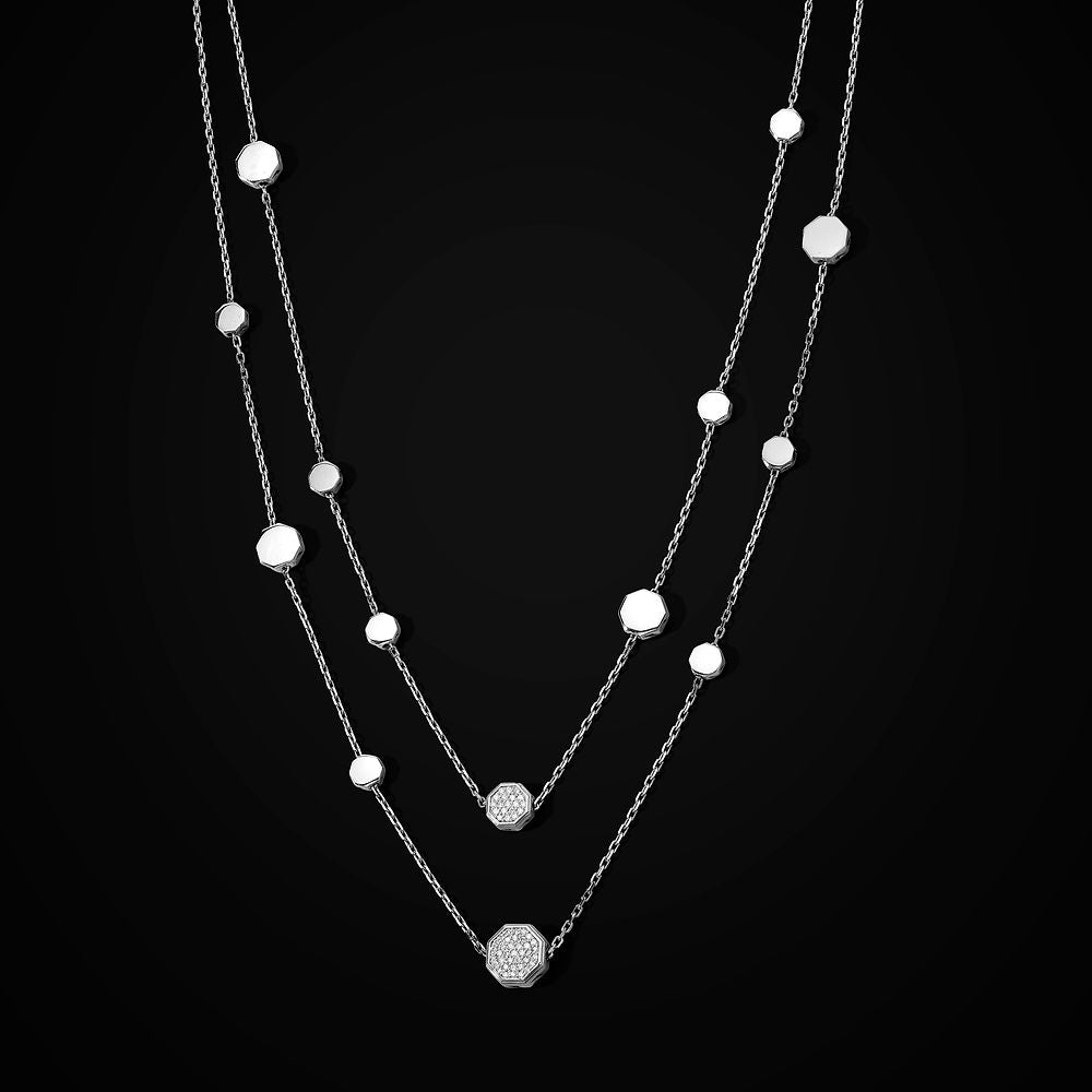 Baraka Ottagono double-round gold and paved diamond necklace