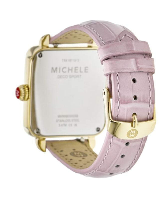 Michele Deco Sport Pink Dial Leather Strap Ladies Watch