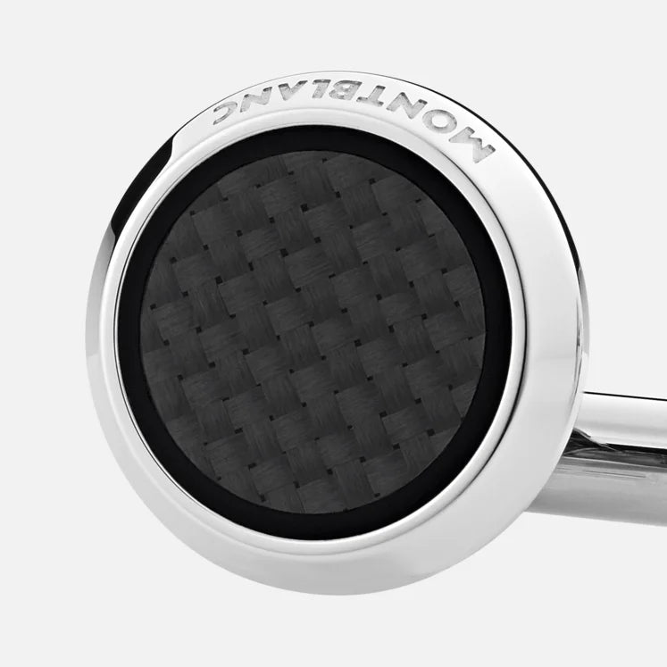 MONTBLANC ROUND CUFFLINKS IN STAINLESS STEEL WITH CARBON-PATTERNED INLAY