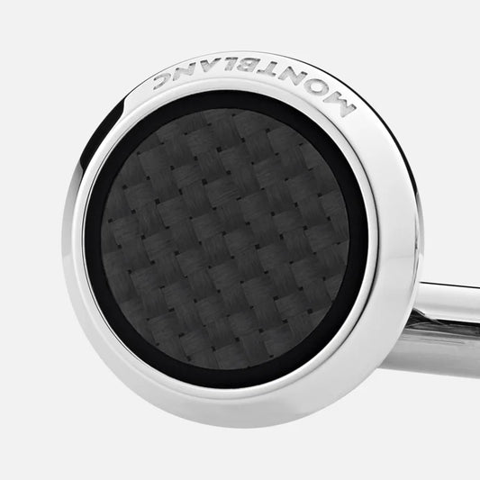MONTBLANC ROUND CUFFLINKS IN STAINLESS STEEL WITH CARBON-PATTERNED INLAY