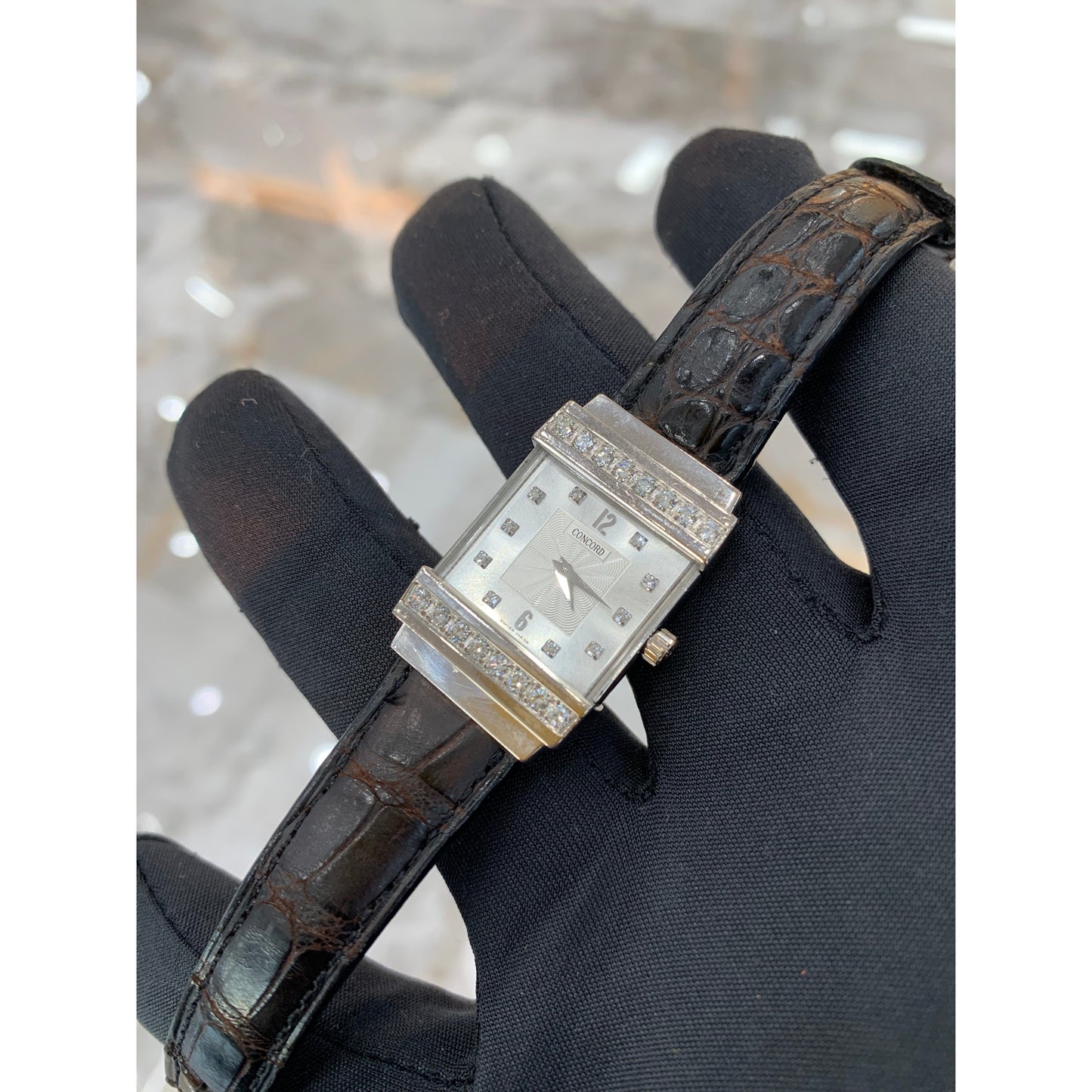 14k White Gold Concord Crystale w/ Diamond Dial and Bezel Watch
