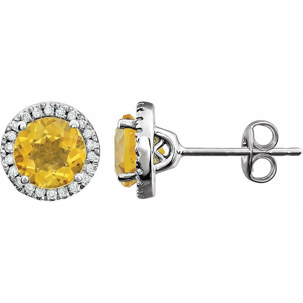 14K White Citrine & 1/8 CTW Diamond Earrings