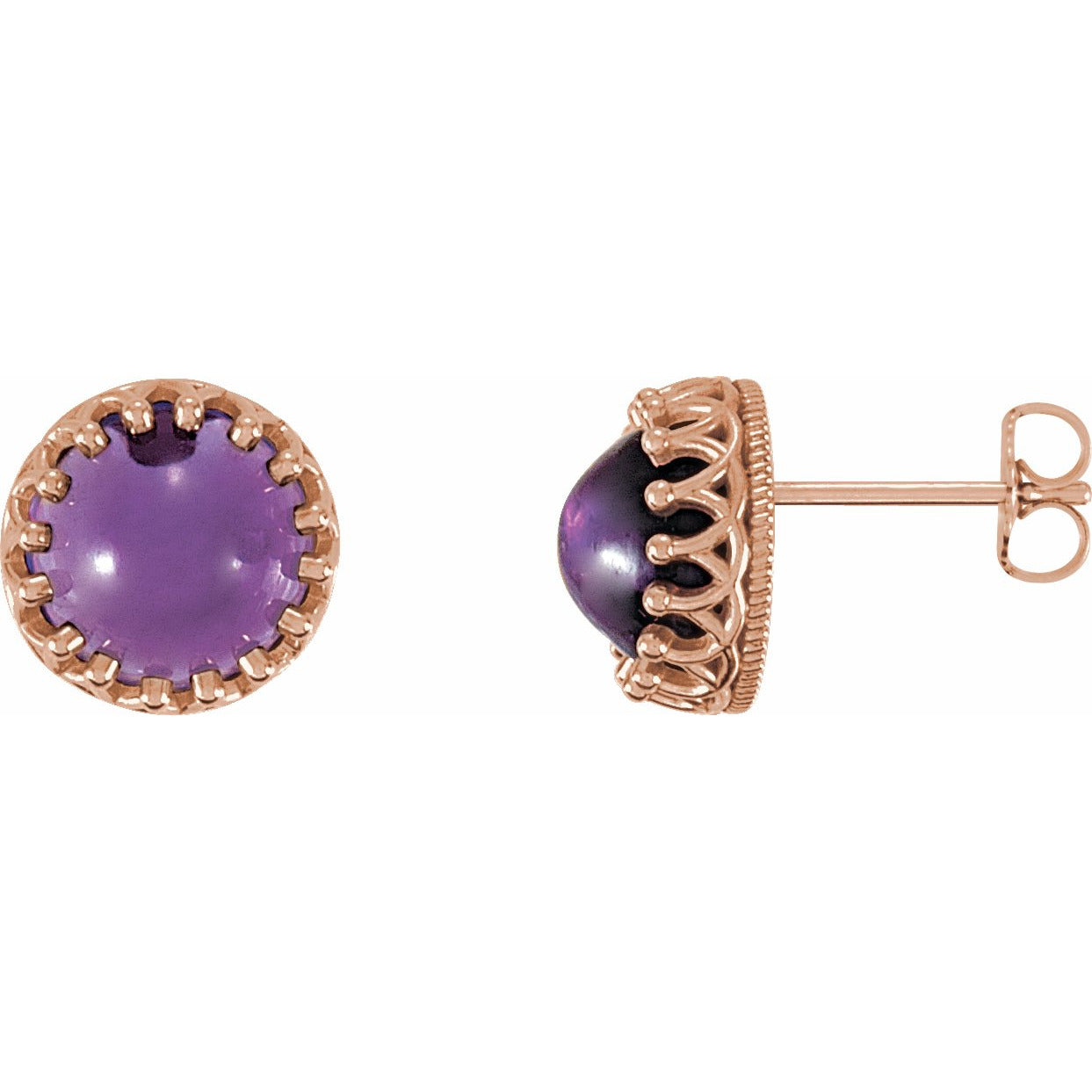 14K Rose 8 mm Round Amethyst Earrings