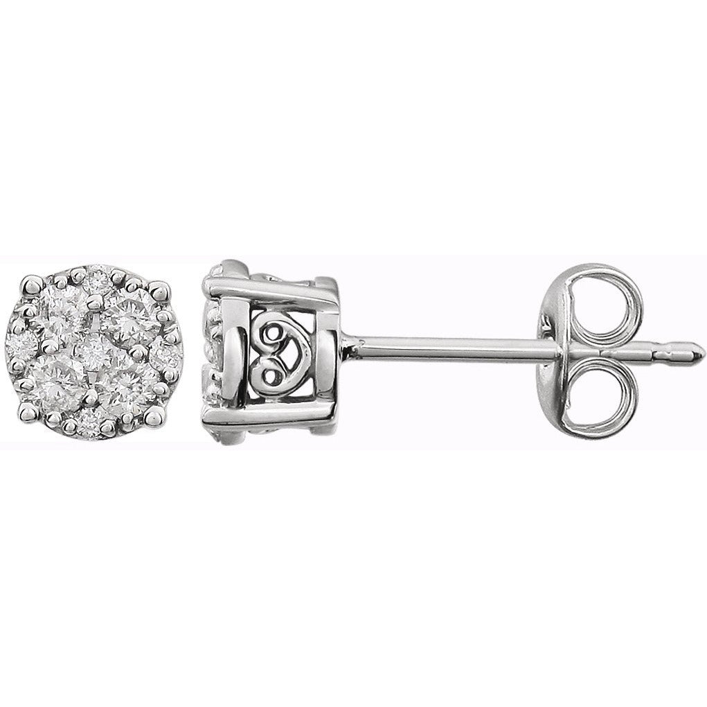 14K White 3/8 CTW Diamond Cluster Friction Post Earrings