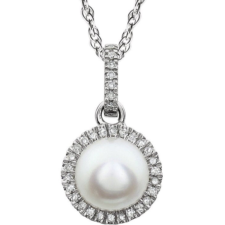 14K White Freshwater Cultured Pearl & 1/10 CTW Diamond 18 Necklace