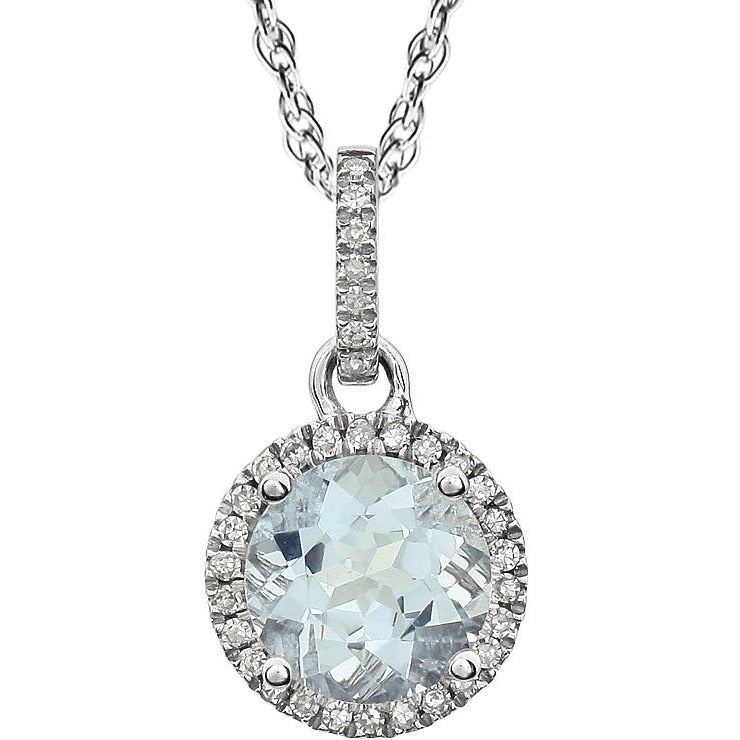 14K White Aquamarine & 1/10 CTW Diamond 18 Necklace