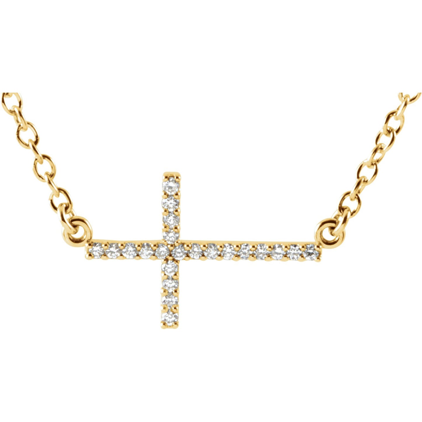 14K Yellow 1/10 CTW Diamond Sideways Cross 16-18 Necklace