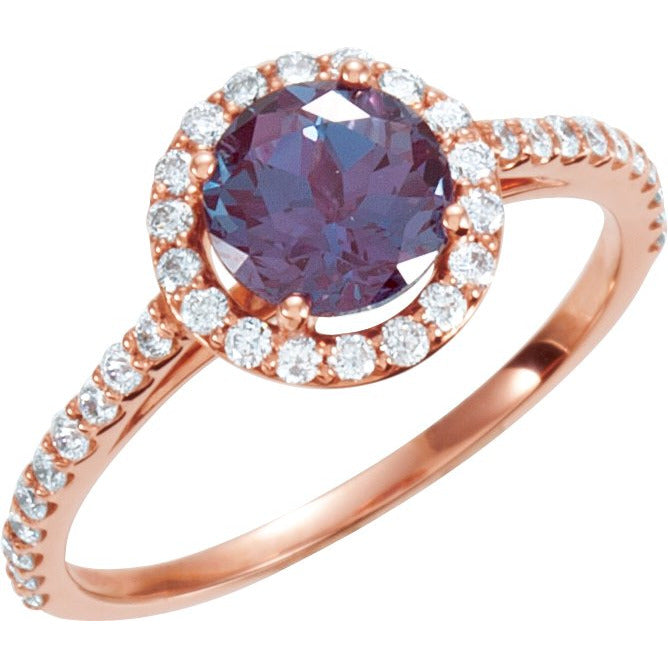 14K Rose Lab-Grown Alexandrite & 3/8 CTW Diamond Ring