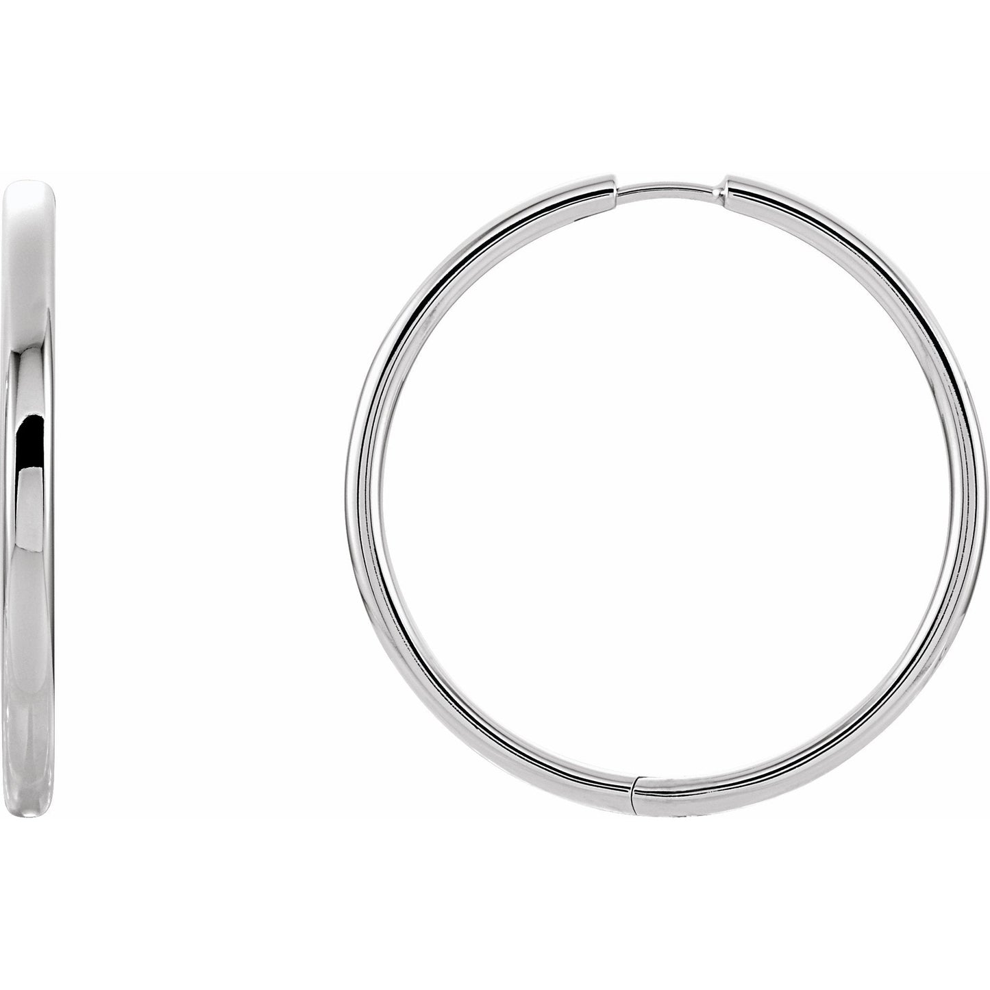 14K White 34.2 mm Hinged Hoop Earrings