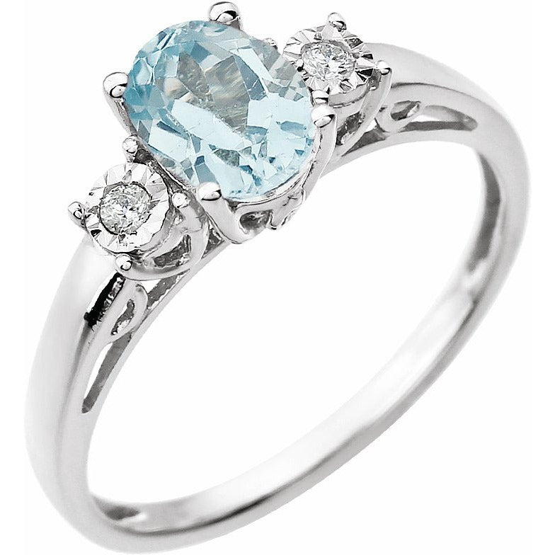 14K White Swiss Blue Topaz & .04 CTW Diamond Ring