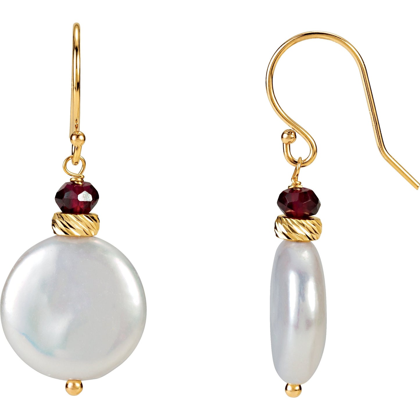 14K Yellow Freshwater Cultured Coin Pearl & Rhodolite Garnet Earrings