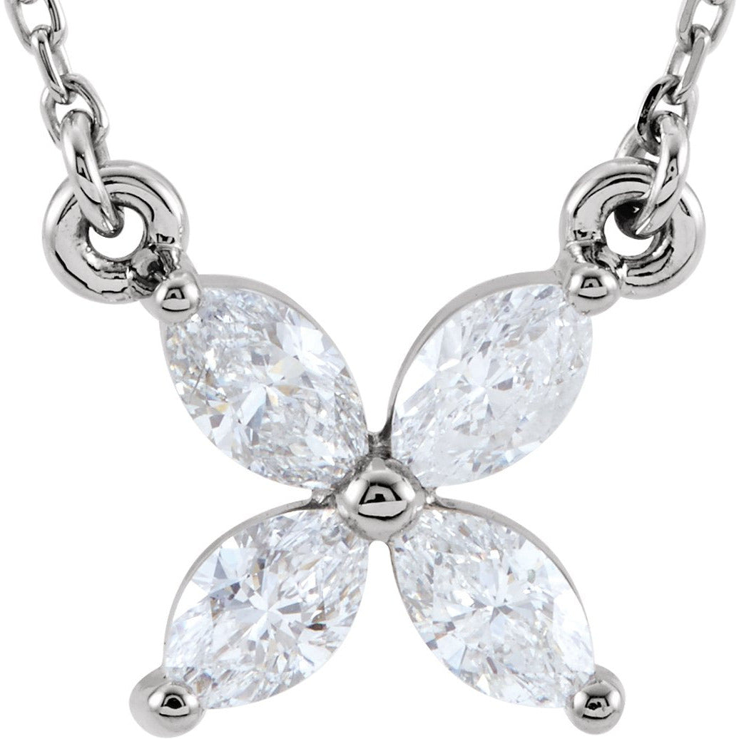 14K White 1/2 CTW Diamond Floral-Inspired 16 Necklace