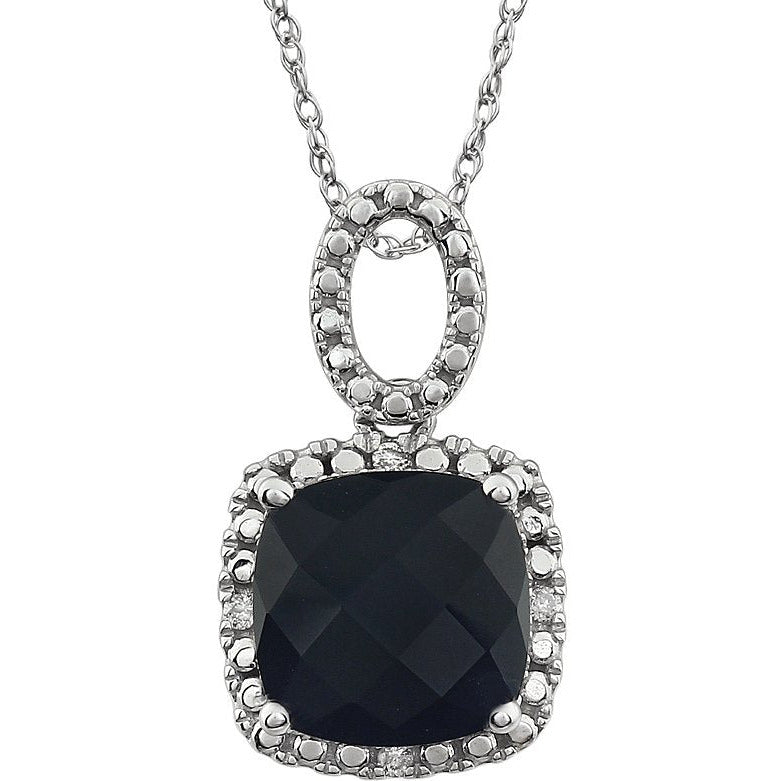 14K White Onyx & .03 CTW Diamond 18 Necklace