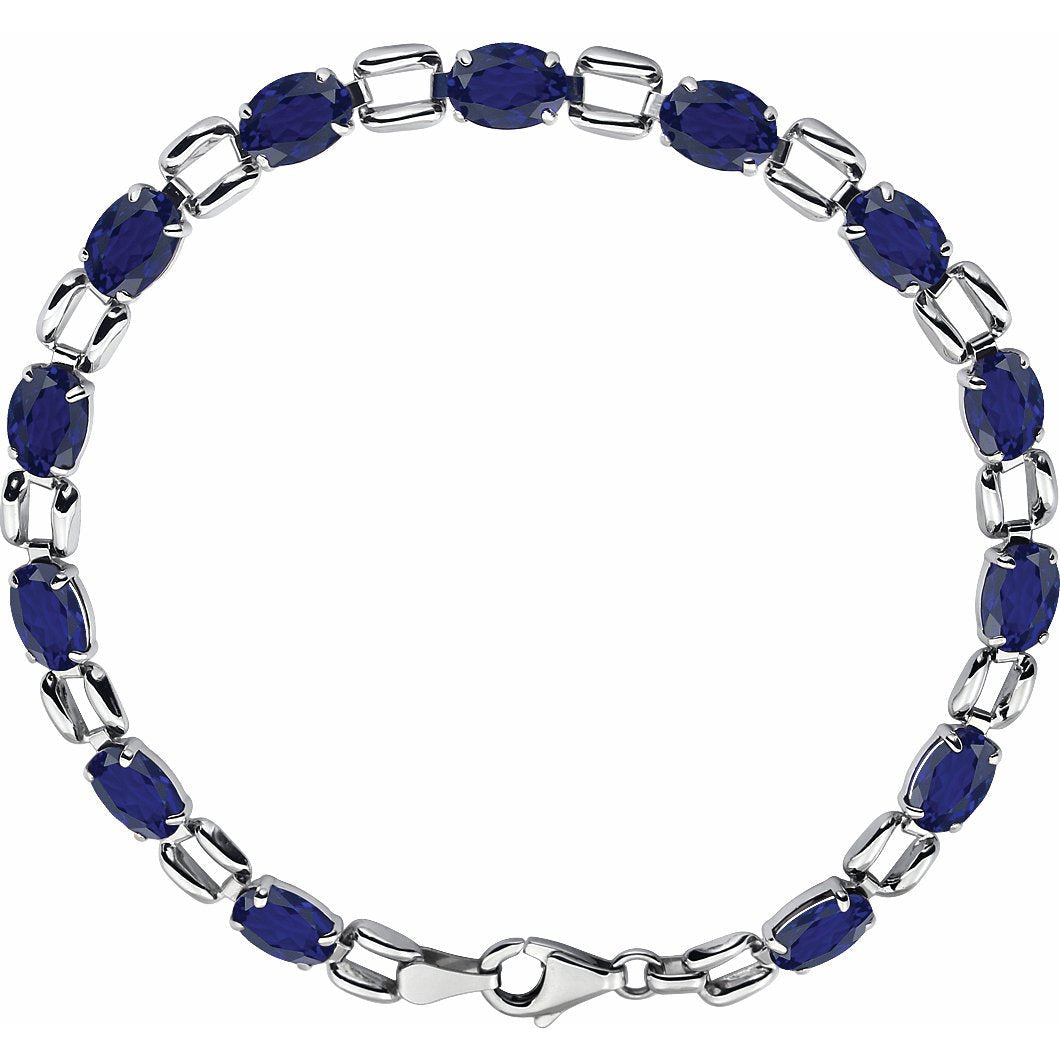 14K White 7x5 mm Oval Lab-Grown Blue Sapphire 7 Bracelet
