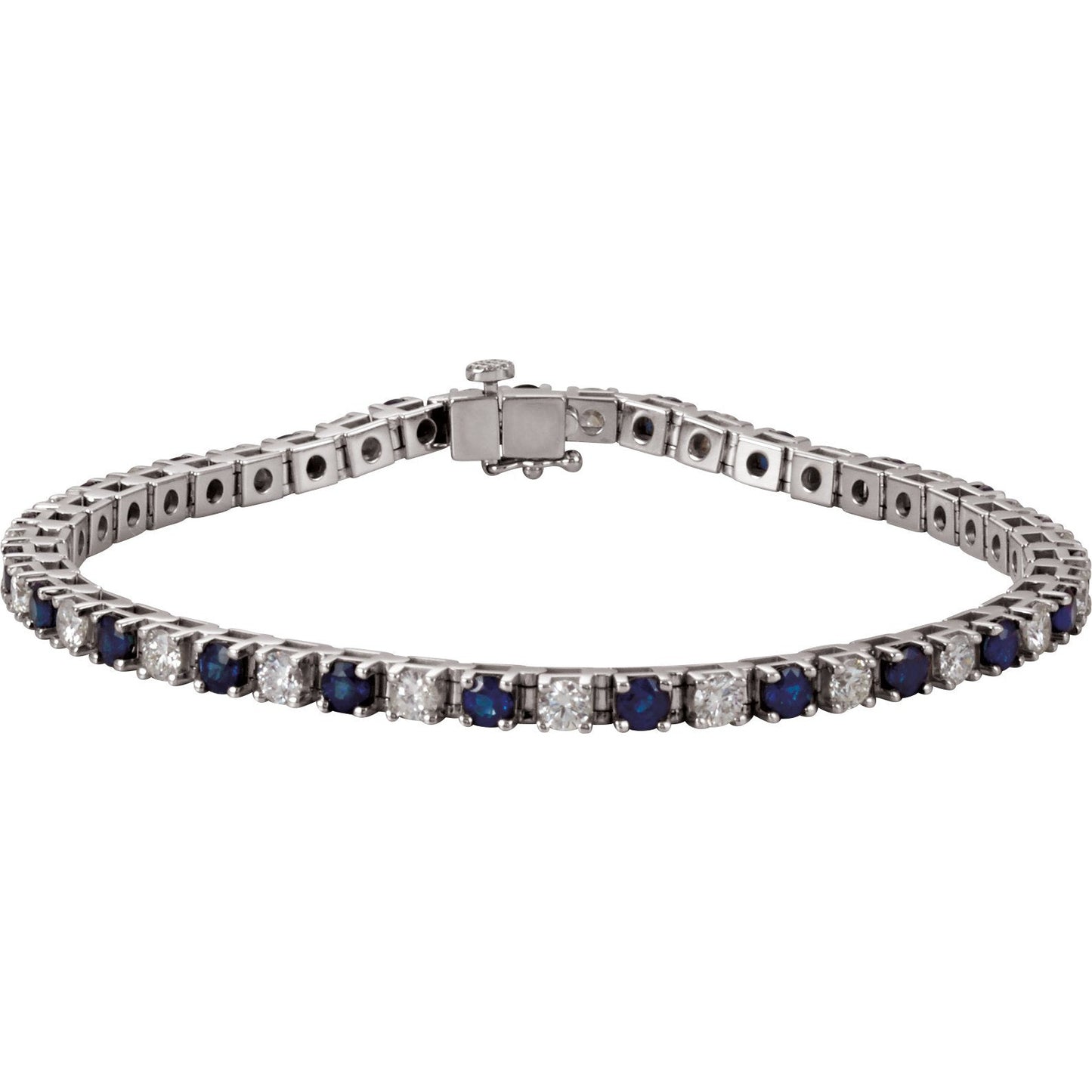 14K White Blue Sapphire & 2 3/8 CTW Diamond Line 7 Bracelet