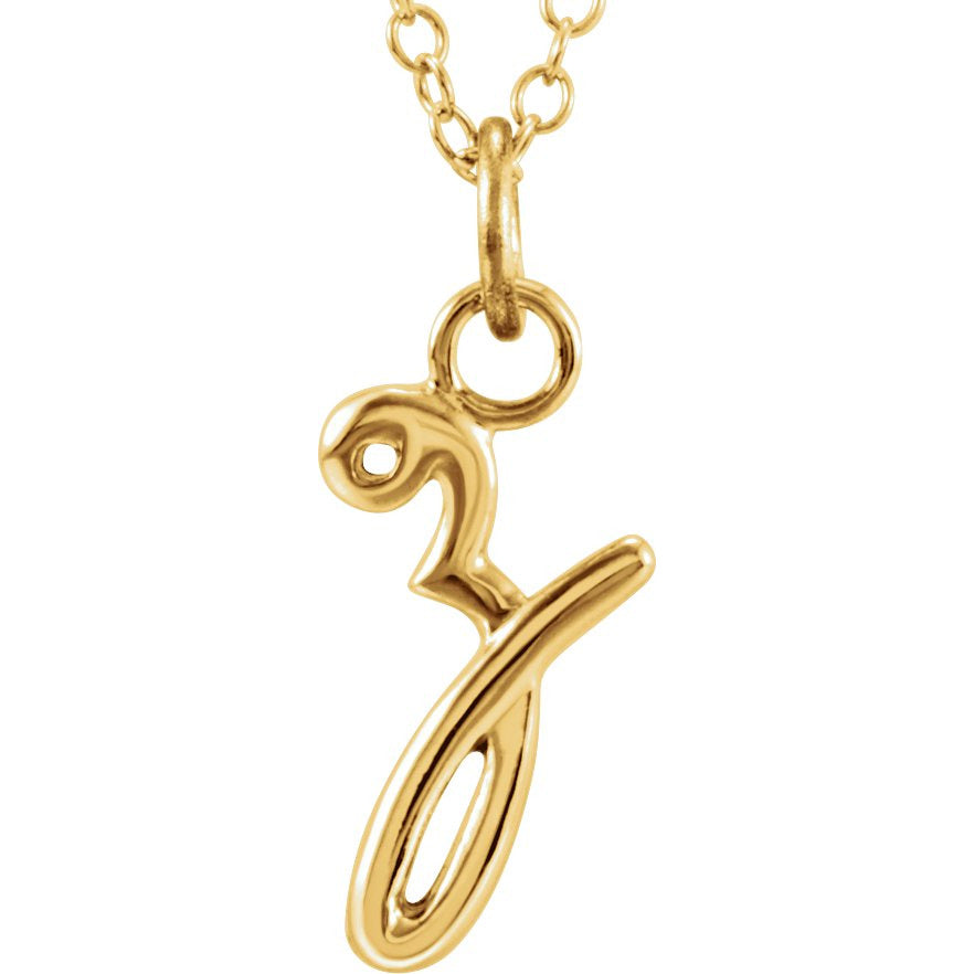 14K Yellow Script Lowercase Initial Z 18 Necklace