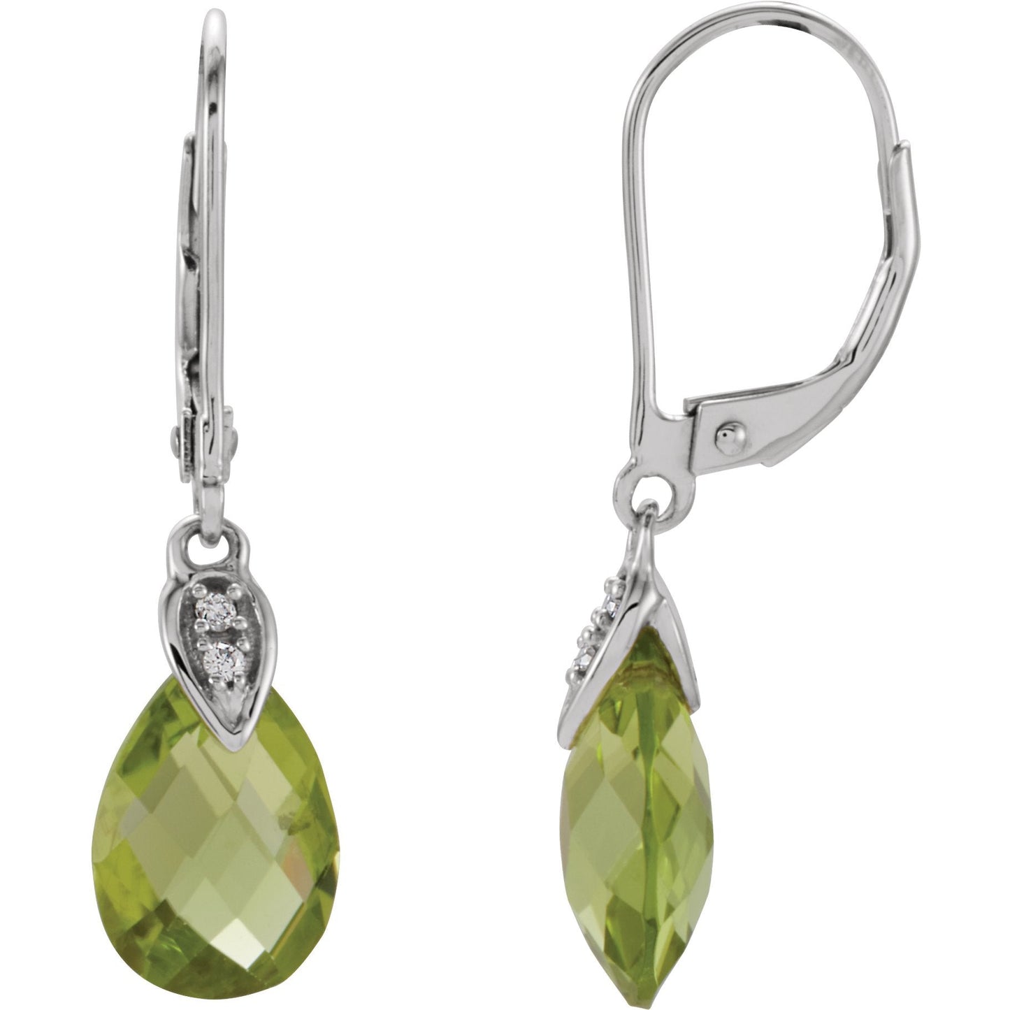 14K White Peridot & .025 CTW Diamond Earrings