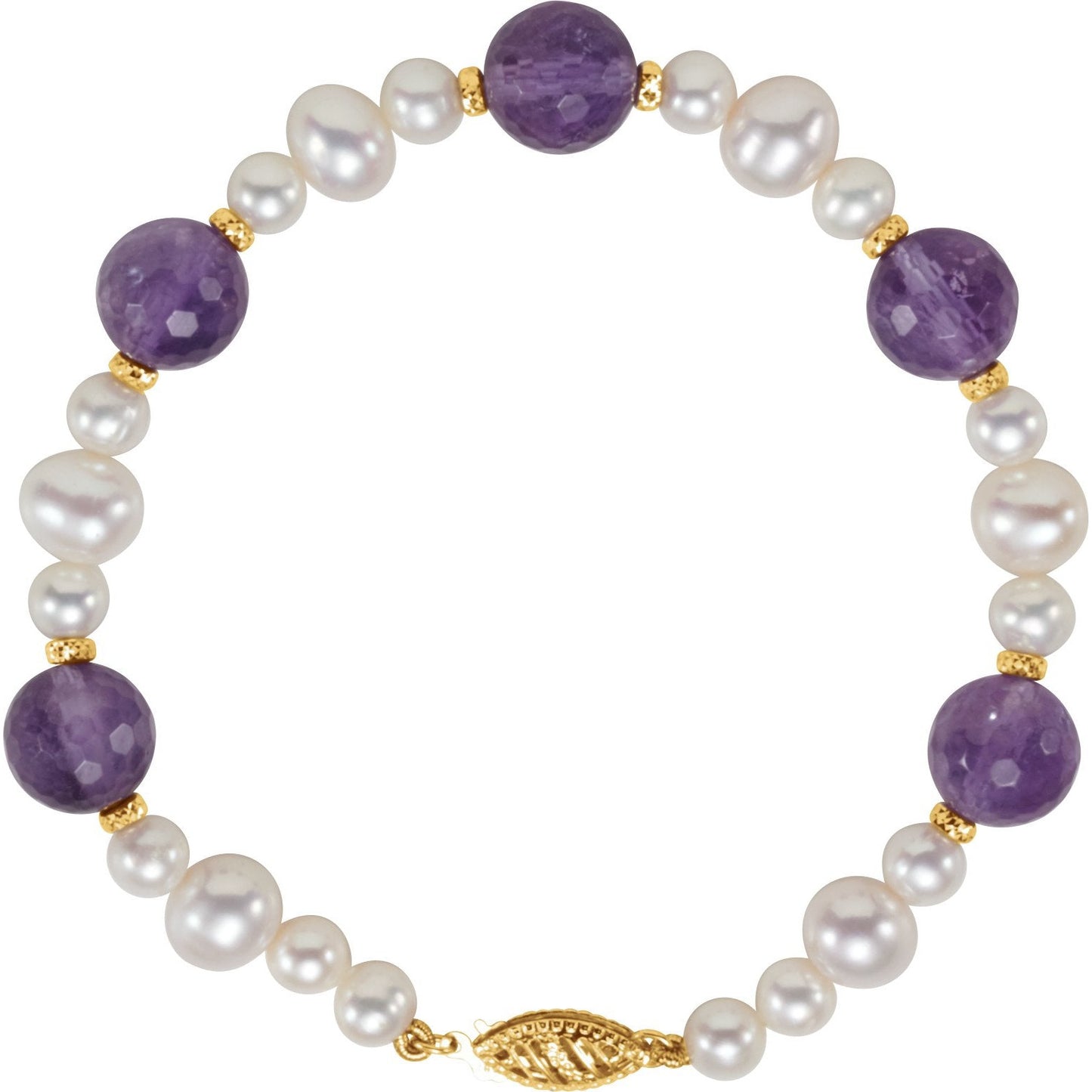 14K Yellow Freshwater Cultured Pearl & Amethyst 7.5 Bracelet