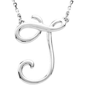 14K White Script Initial J 16 Necklace