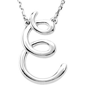 14K White Script Initial E 16 Necklace