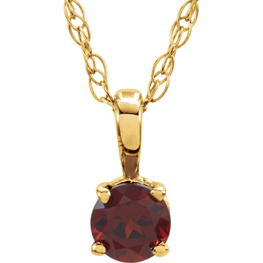 14K Yellow 3 mm Round Mozambique Garnet Youth Birthstone 14 Necklace