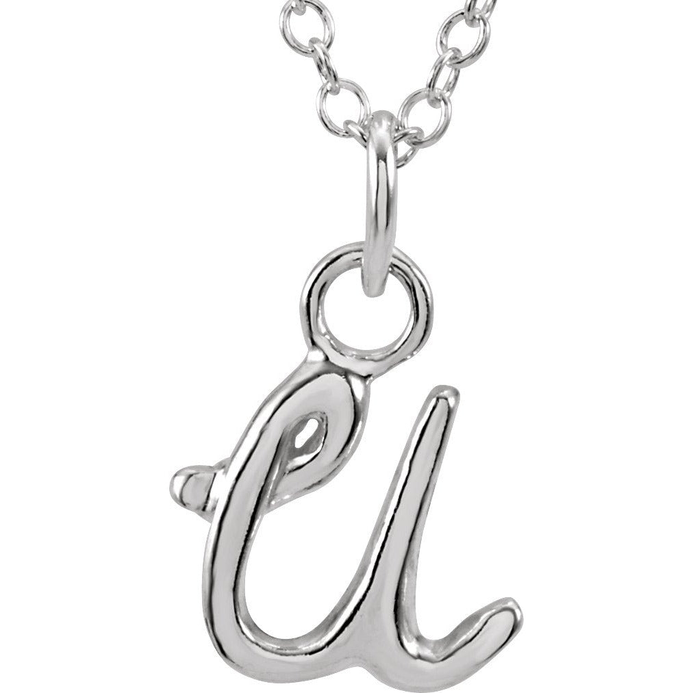 14K White Script Lowercase Initial U 18 Necklace