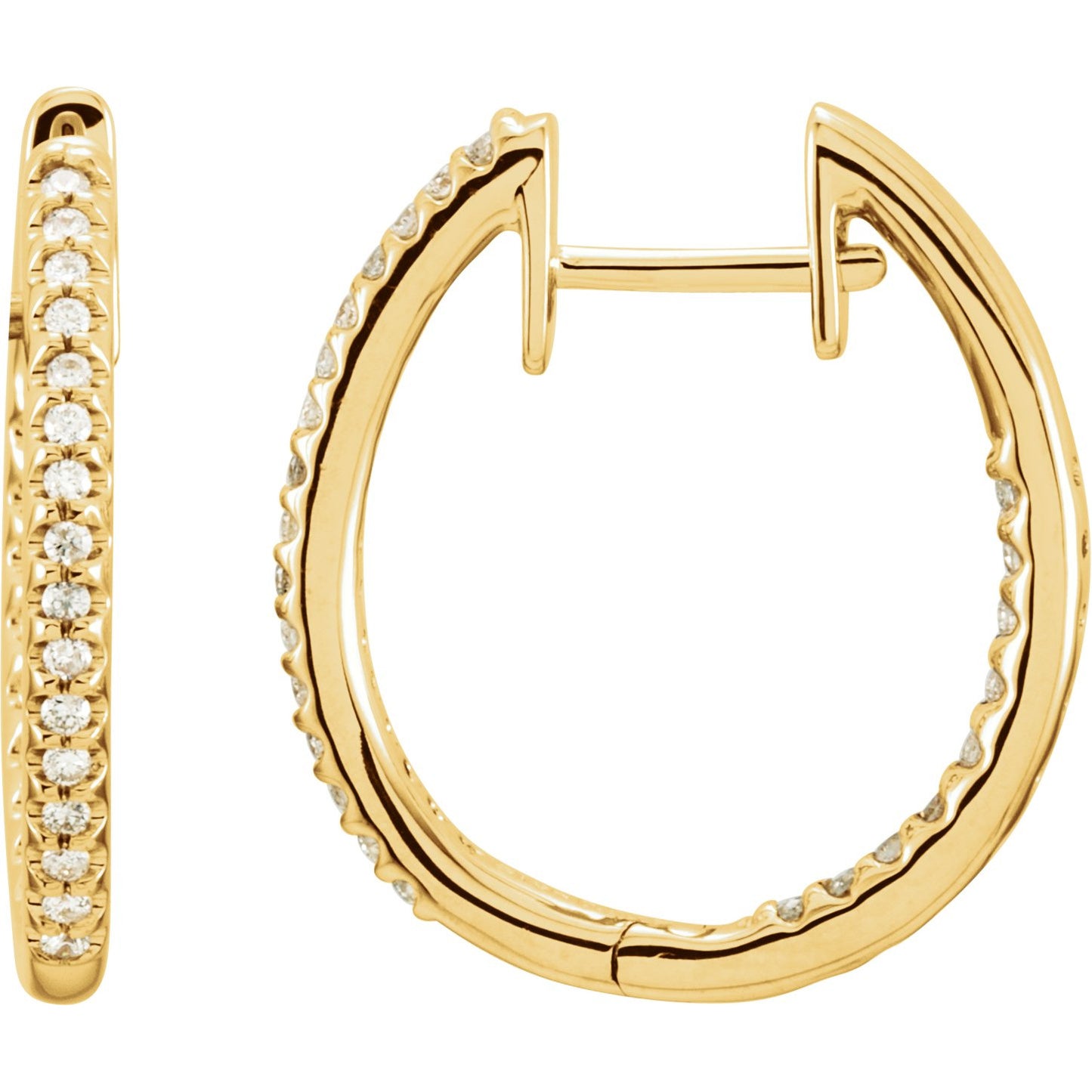14K Yellow 1 CTW Diamond Inside-Outside Hinged 27.8 mm Hoop Earrings