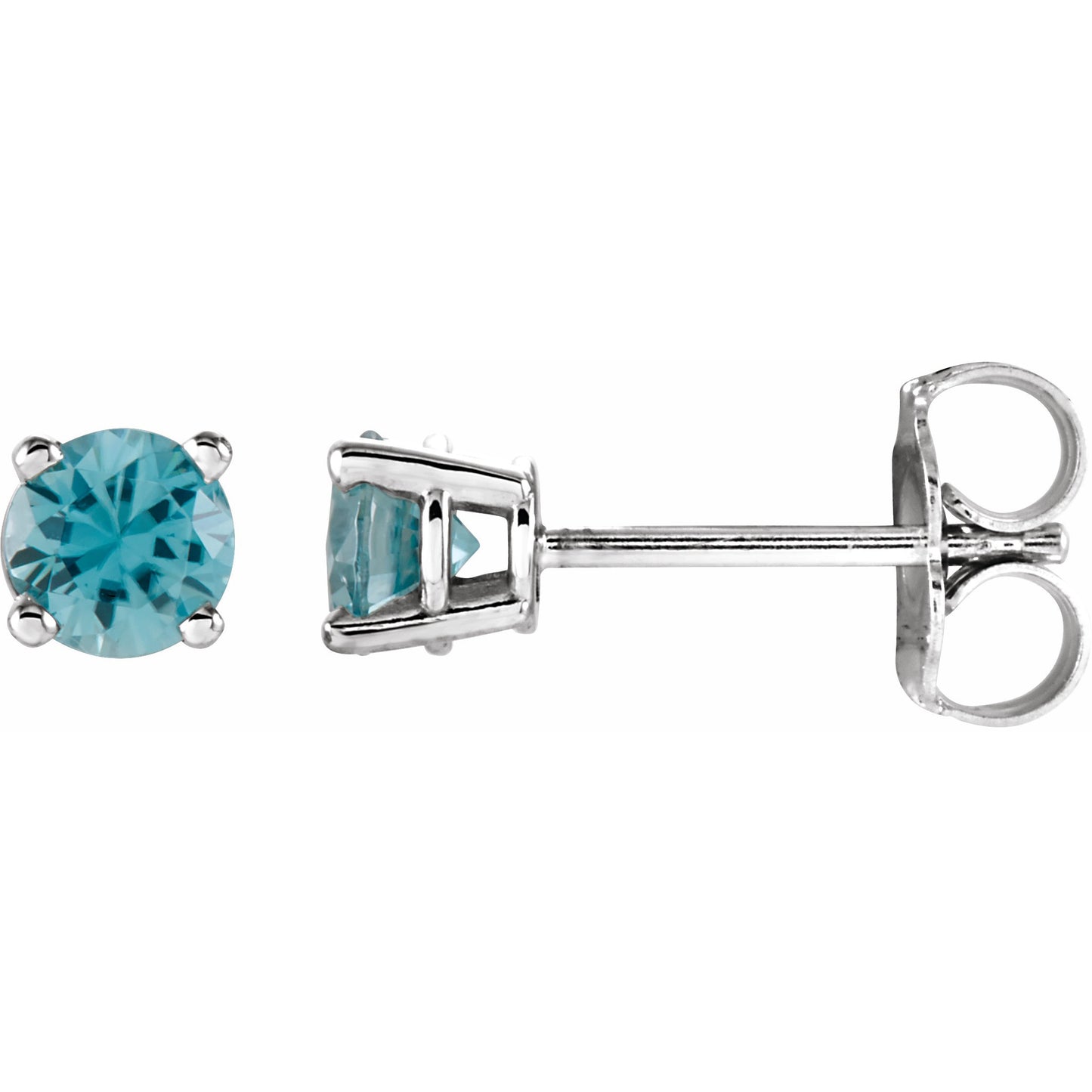 14K White 4 mm Round Blue Zircon Earrings