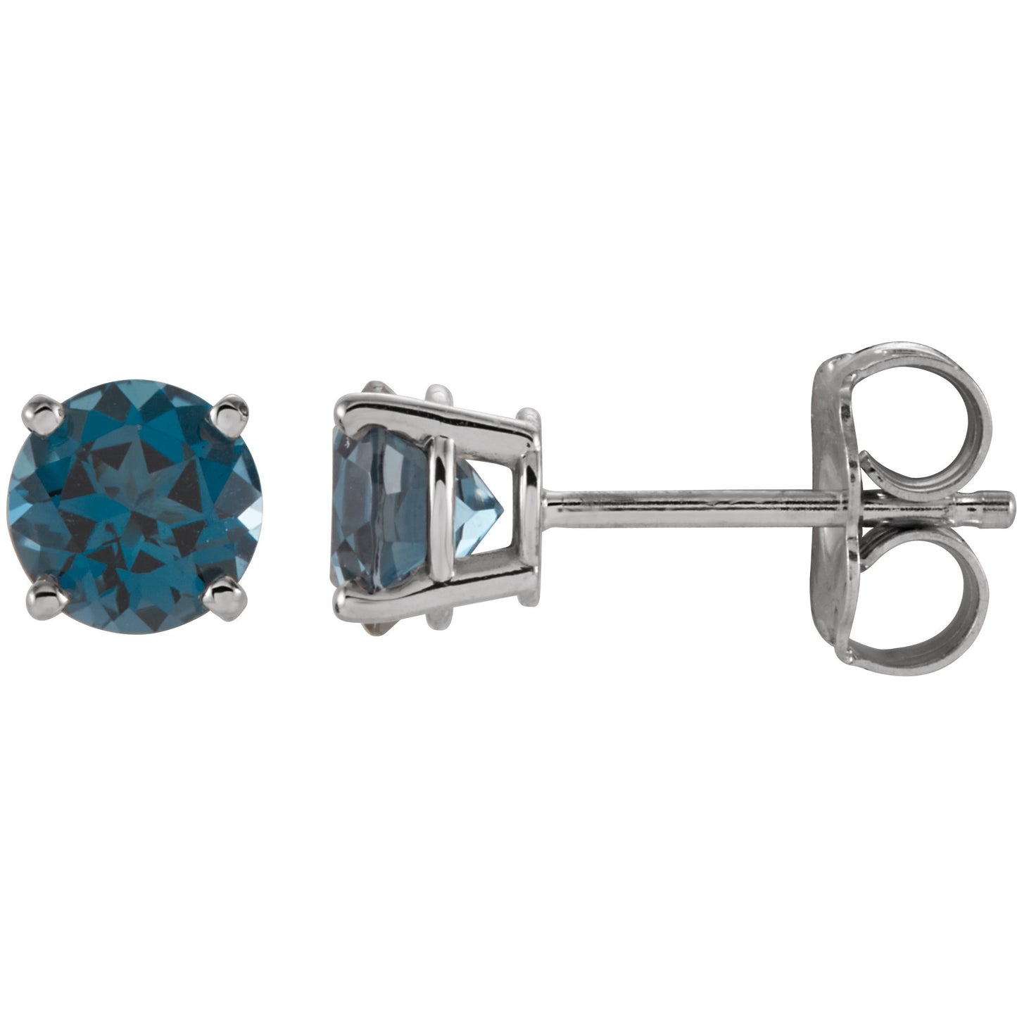 14K White 5 mm Round London Blue Topaz Earrings