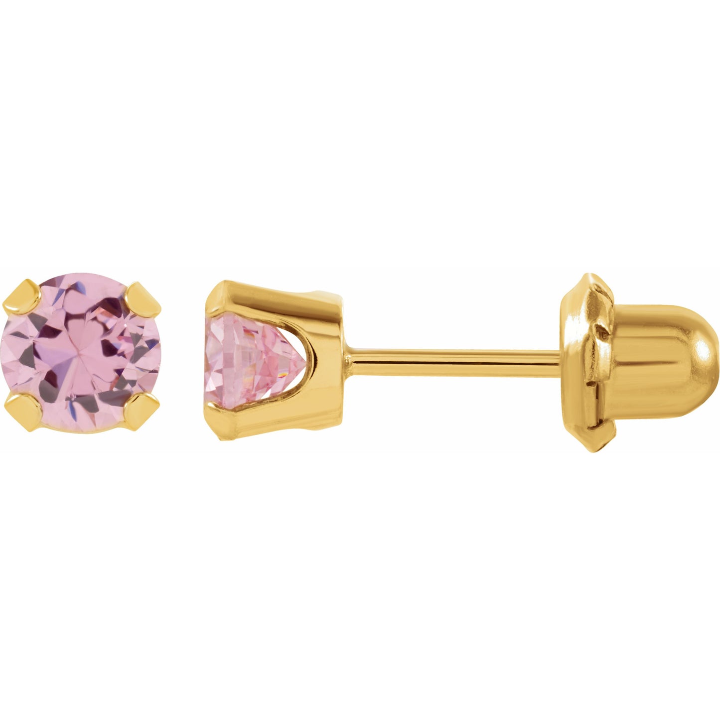 14K Yellow 5 mm Round Pink Cubic Zirconia Piercing Stud Earrings