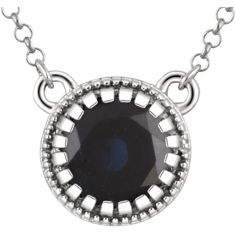14K White Blue Sapphire September 18 Birthstone Necklace
