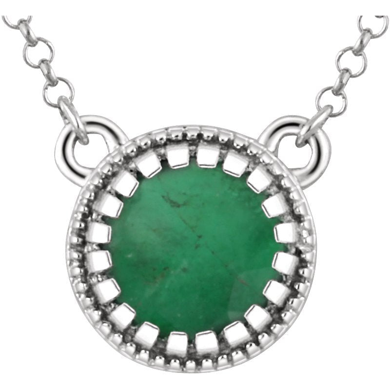 14K White Emerald May 18 Birthstone Necklace
