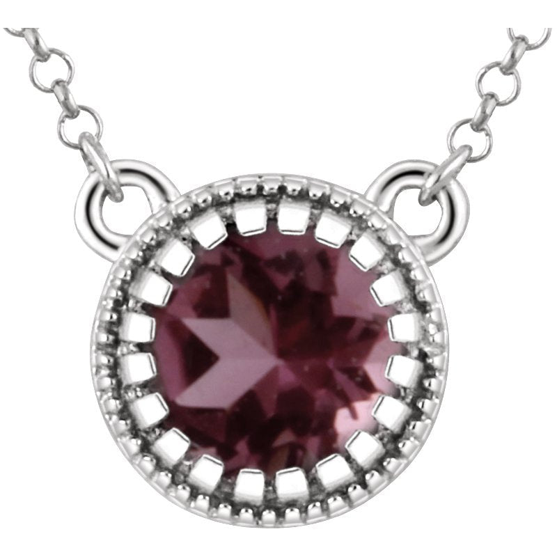 14K White Pink Tourmaline October 18 Birthstone Necklace
