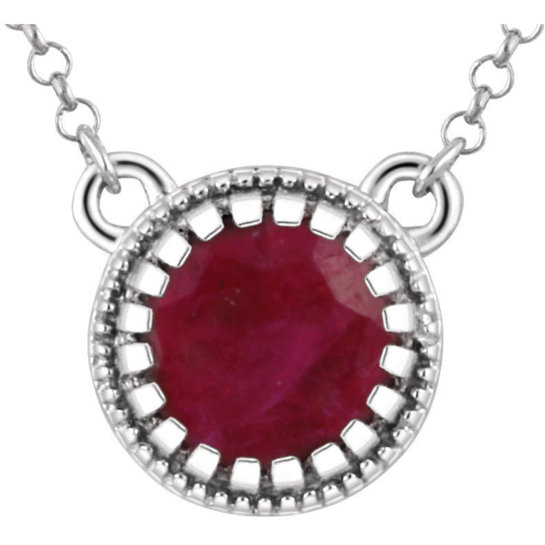 14K White Ruby July 18 Birthstone Necklace