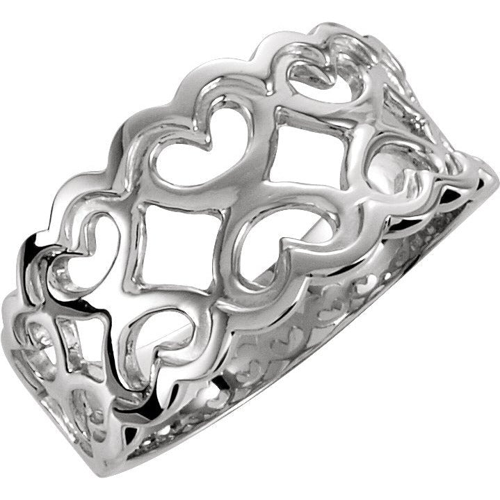 14K White 10.2 mm Heart Pattern Band