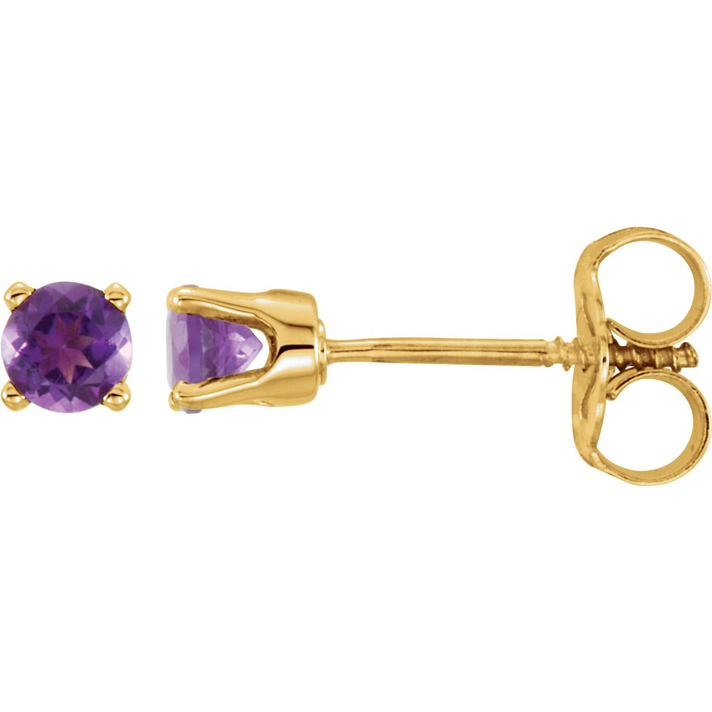 14K Yellow3 mm Round Amethyst Youth Birthstone Earrings