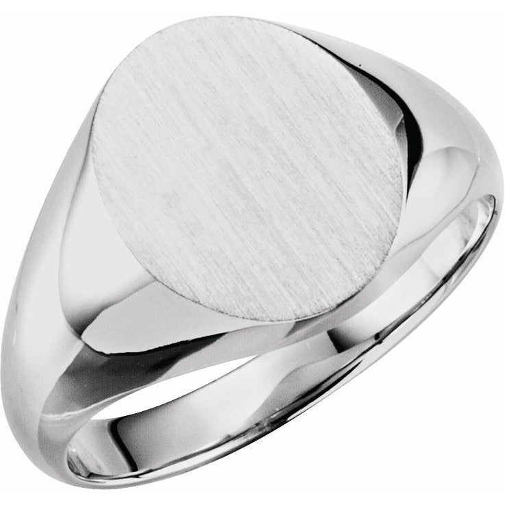 10K White 14x12 mm Oval Signet Ring