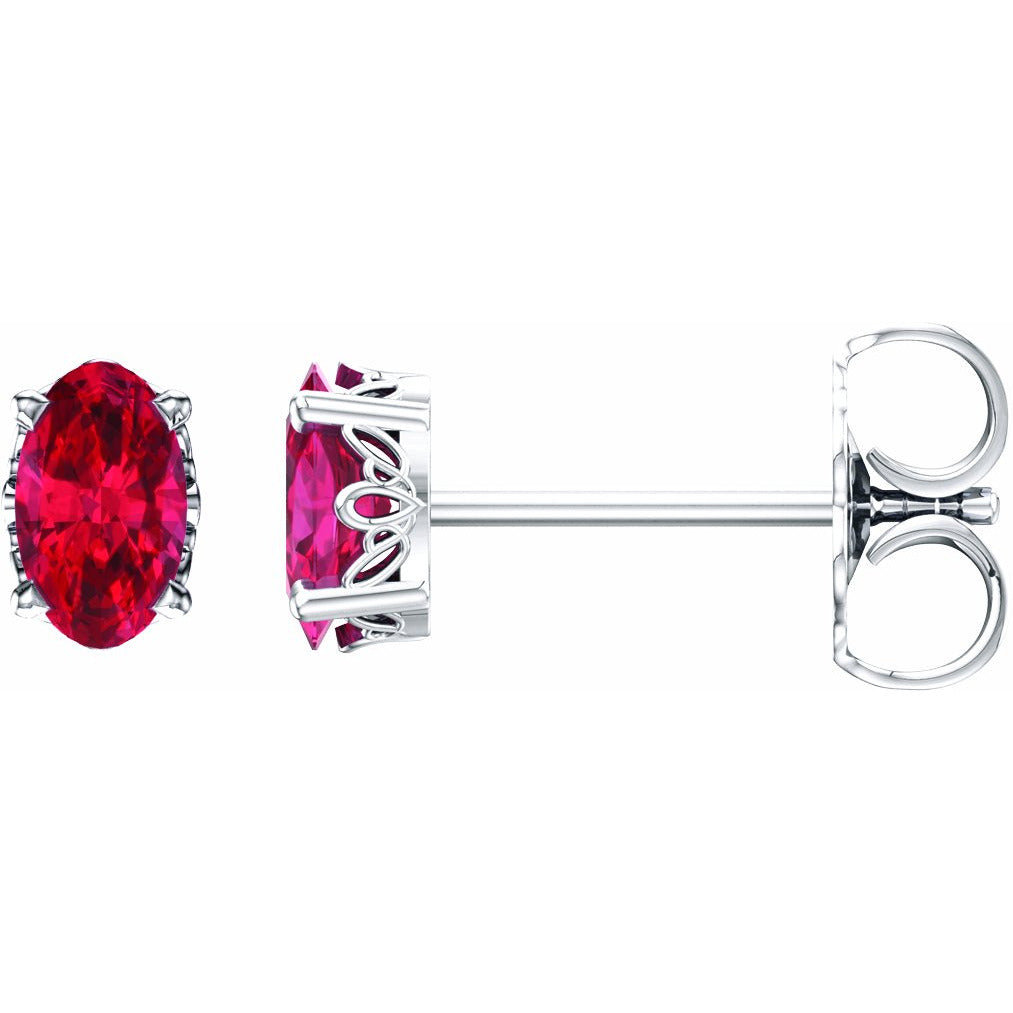 14K White Lab-Grown Ruby Earrings
