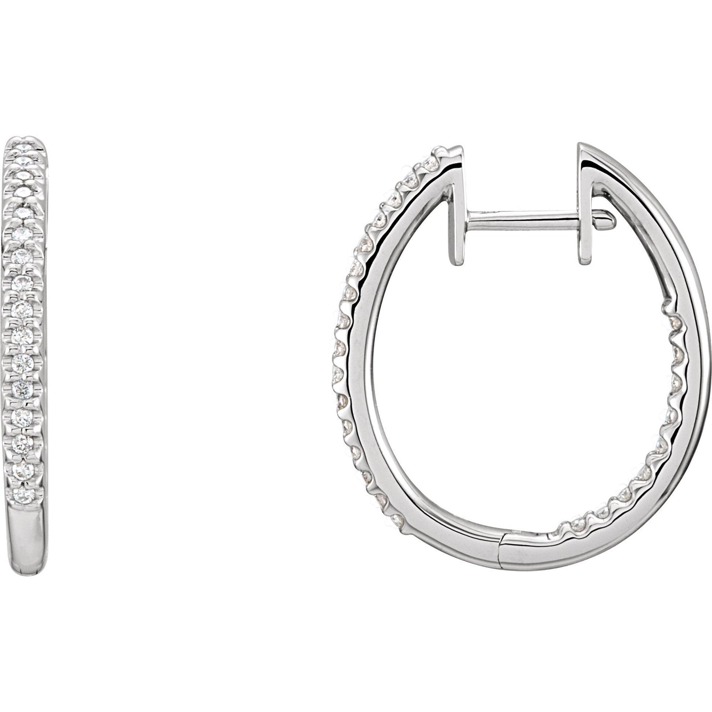 14K White 1/4 CTW Diamond Inside-Outside Hinged 20.8 mm Hoop Earrings