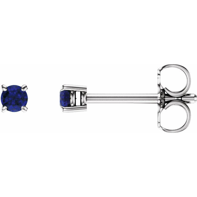 14K White 2.5 mm Round Blue Sapphire Earrings