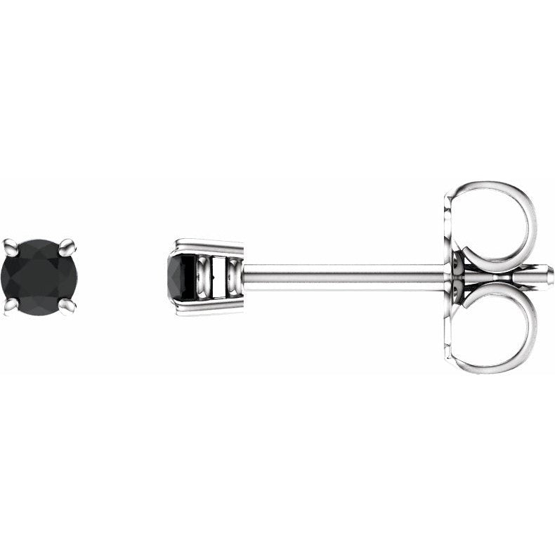 14K White 2.5 mm Round Onyx Earrings